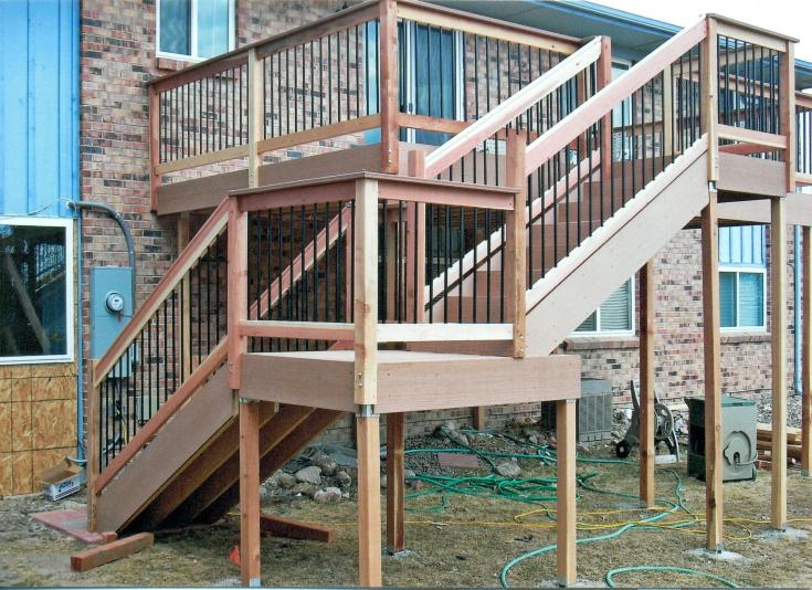 Deck and redwood rails